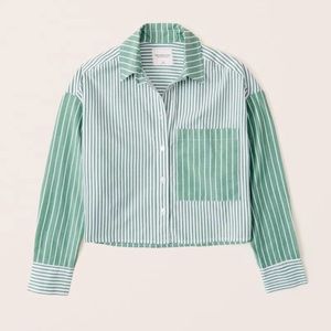90s oversized cropped poplin striped button up